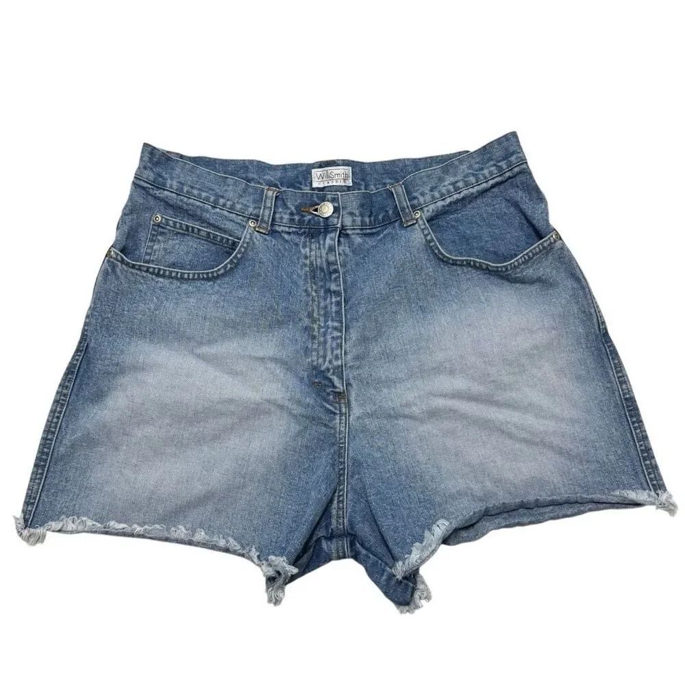 Vintage 90s WilliSmith Classic Denim Frayed Hem Jean Shorts 33”
